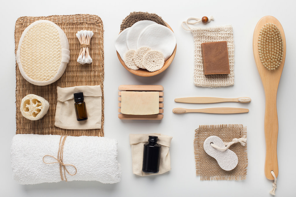 Natural skincare and spa beauty cosmetics with eco essentials isolated on white background