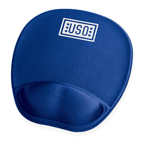 Blue branded mouse pad with wrist rest