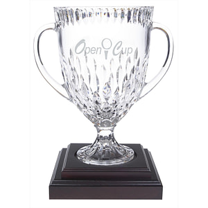 Silver engraved trophy with solid black base