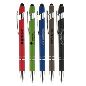 Four branded pens in red, green, blue, brown, and black