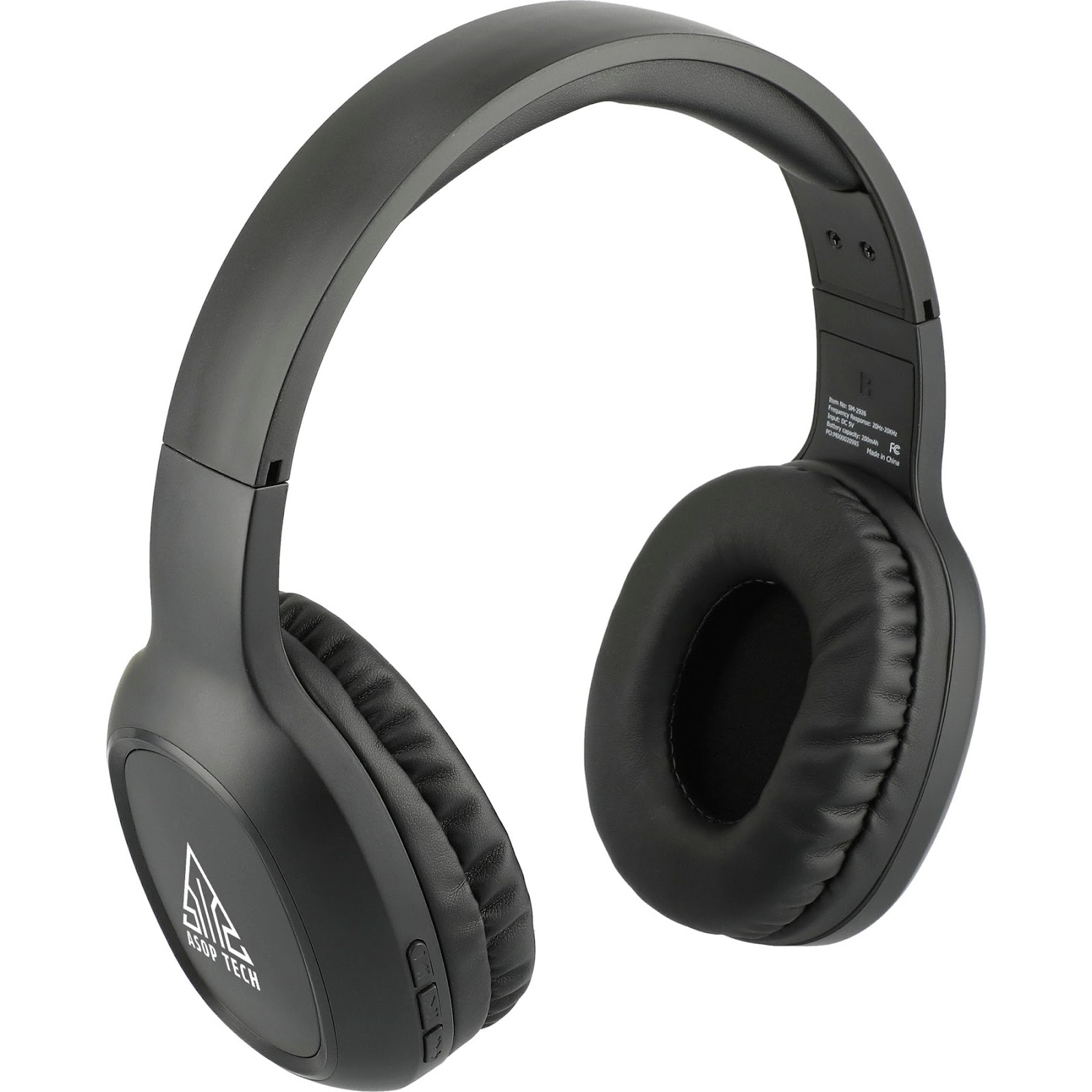 Black over the ear headphones with padding and branded logo.